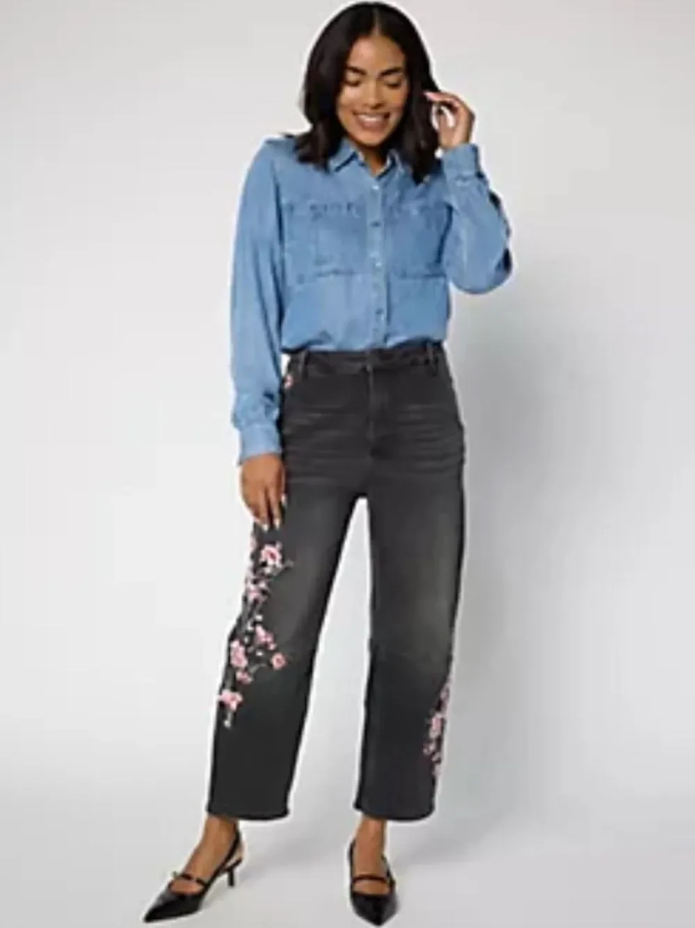 Driftwood Barbie Barrel Jean Gray Floral Embroidery Womens 14 - Picture 11 of 11